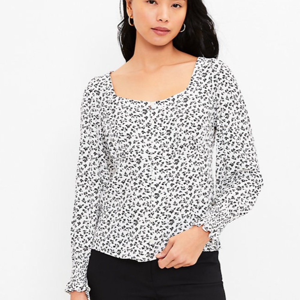 NWOT Loft Button Square Neck Top White Wisper